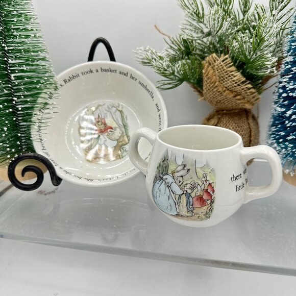 Wedgwood Peter Rabbit Beatrix Potter Child's Bowl and Cup England Vintage - Picture 1 of 11